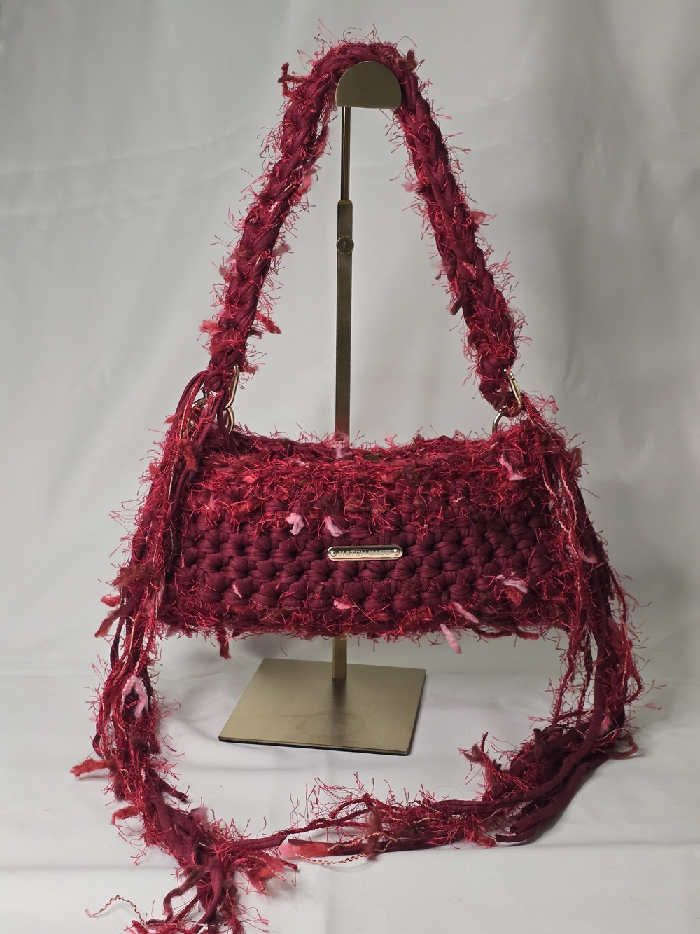 Hand Crafted Fuchsia Handwoven Crochet Fringe Shoulder Bag